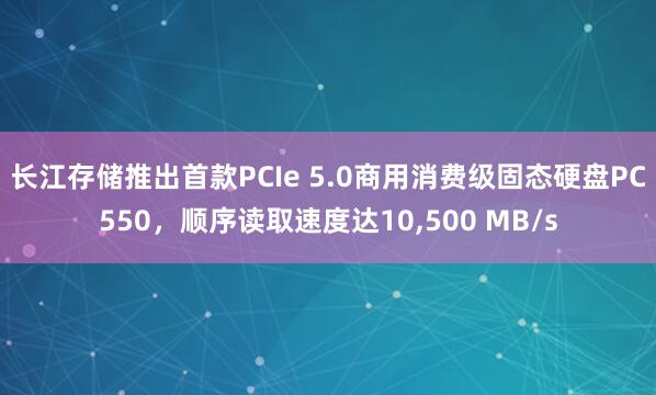 长江存储推出首款PCIe 5.0商用消费级固态硬盘PC550，顺序读取速度达10,500 MB/s