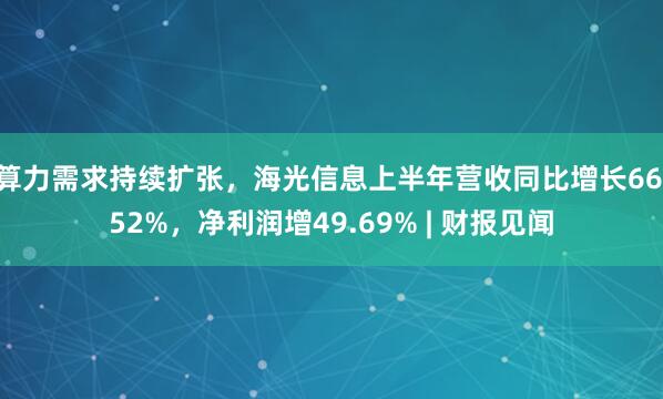 算力需求持续扩张，海光信息上半年营收同比增长66.52%，净利润增49.69% | 财报见闻