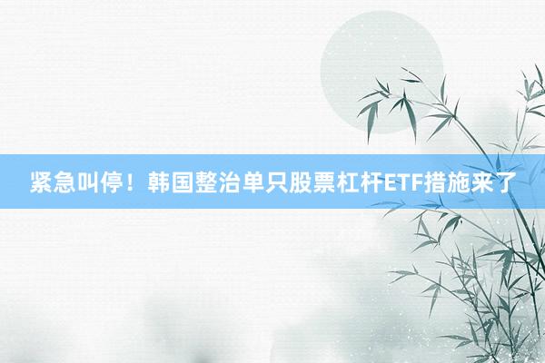 紧急叫停！韩国整治单只股票杠杆ETF措施来了