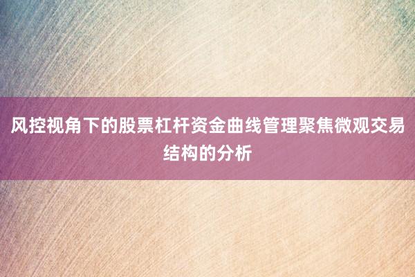 风控视角下的股票杠杆资金曲线管理聚焦微观交易结构的分析