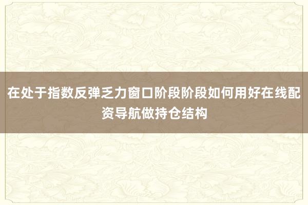 在处于指数反弹乏力窗口阶段阶段如何用好在线配资导航做持仓结构