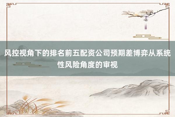 风控视角下的排名前五配资公司预期差博弈从系统性风险角度的审视