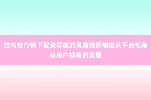 结构性行情下配资导航的风险预算制度从平台视角和用户视角的双重
