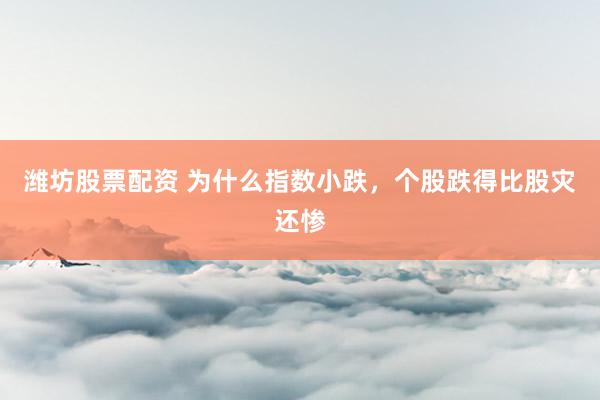 潍坊股票配资 为什么指数小跌，个股跌得比股灾还惨